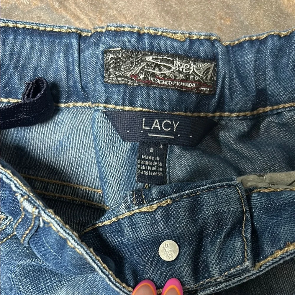 Silver Jeans Blue and White Jean Shorts with Lace Trim - Picture 2 of 2